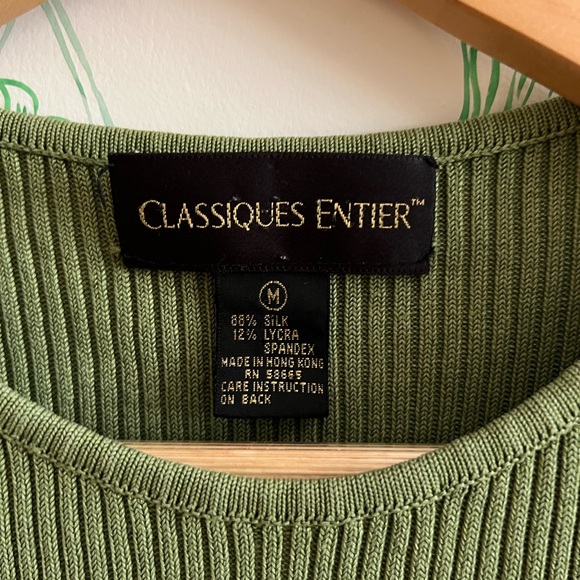 Classiques Entier knit Olive Green Ribbed Short Sleeve Top - Picture 2 of 3